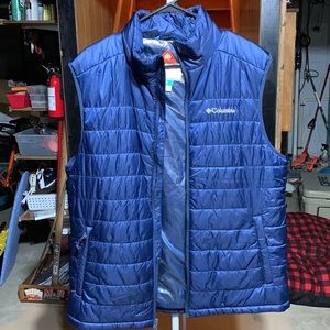 Columbia Omni-Heat Mens Vest Large Navy Blue Winter Insulated Down Cold Weather
